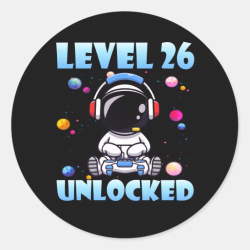 Level 26 Unlocked Video Game 26th Birthday PC Gami Classic Round Sticker