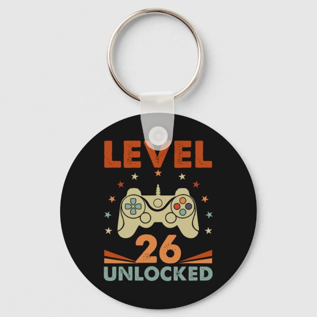 Level 26 Unlocked Video Gamer 26th Birthday 26 Yea Keychain (Front)