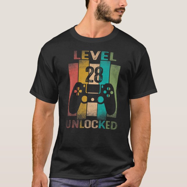 Level 28 Unlocked 28 Year Old  Video Gamer 28th Bi T-Shirt (Front)