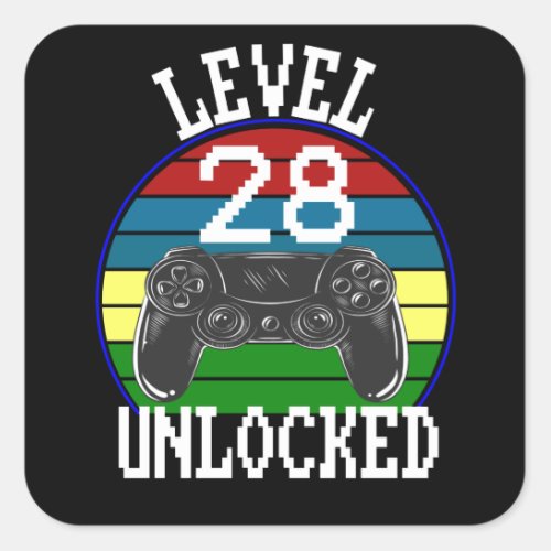 Level 28 Unlocked Funny 28th Birthday Gift idea Square Sticker