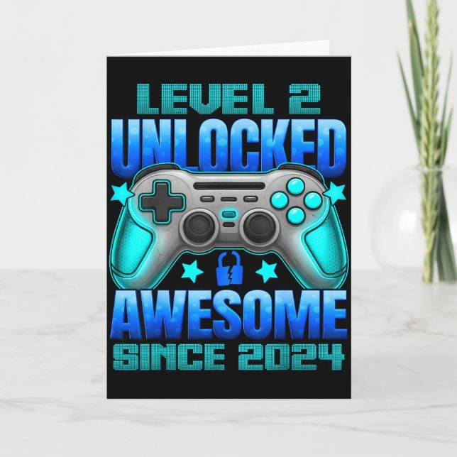 Level 2 Unlocked 2 Year Old For Boys 2nd Birthday  Card (Front)
