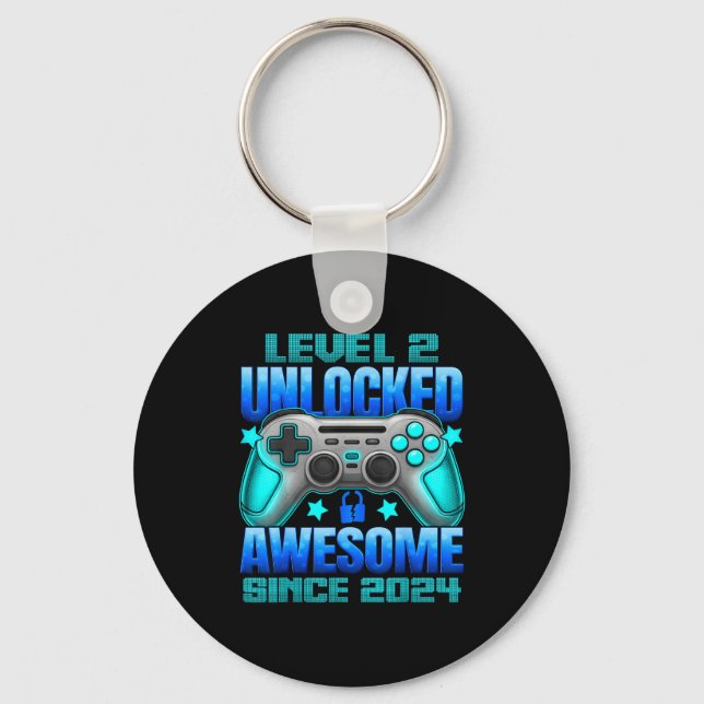 Level 2 Unlocked 2 Year Old For Boys 2nd Birthday  Keychain (Front)