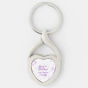 Level 2 unlocked add birthday name date purple spa keychain