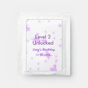 Level 2 unlocked add birthday name date purple spa tea bag drink mix