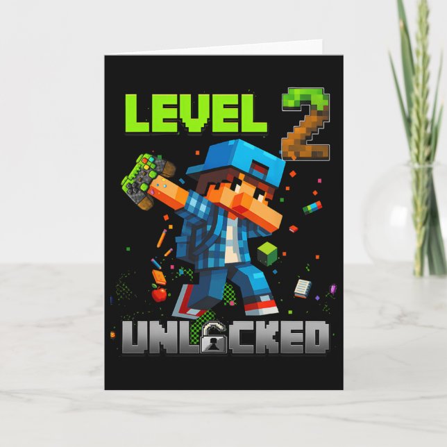 Level 2 Unlocked Funy Birthday Boy Pixel Gamer 2nd Card (Front)