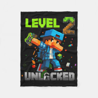 Level 2 Unlocked Funy Birthday Boy Pixel Gamer 2nd Fleece Blanket