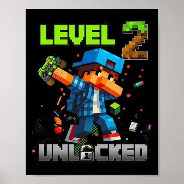 Level 2 Unlocked Funy Birthday Boy Pixel Gamer 2nd Poster (Front)