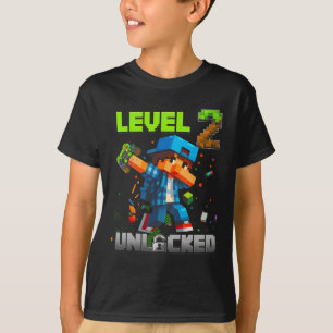 Level 2 Unlocked Funy Birthday Boy Pixel Gamer 2nd T-Shirt