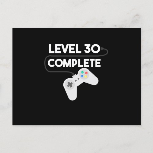 Level 30 Complete Funny Gamer Birthday Graphic Holiday Postcard