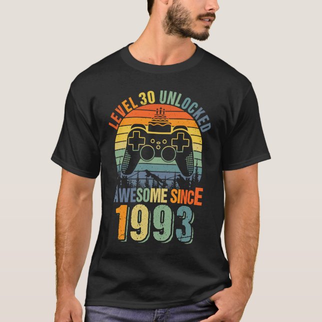 Level 30 Unlocked  30th Birthday Gamer 1993 Boys G T-Shirt (Front)