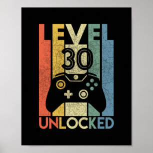 Level 30 Unlocked Funny Video Gamer 30th Birthday Poster