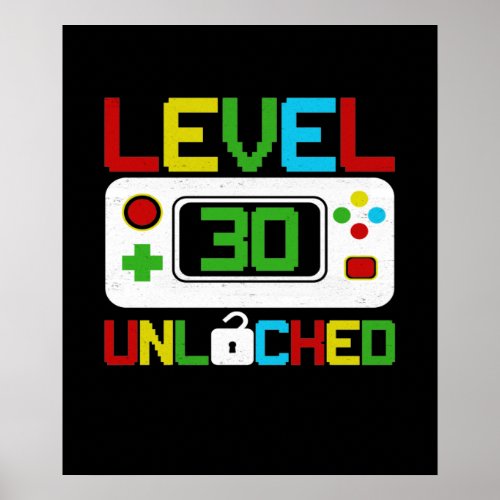 Level 30 Unlocked Video Game 10th Birthday Gift Poster