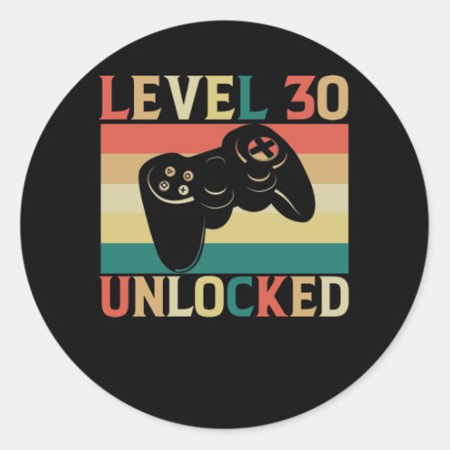 Level 30 Unlocked Video Gamer 30th Birthday Classic Round Sticker