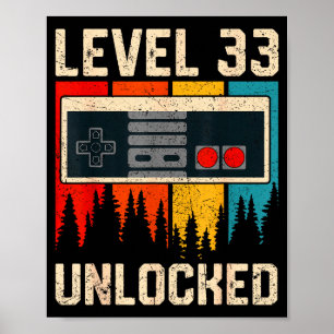 Level 33 Unlocked Video Game Controller Birthday M Poster