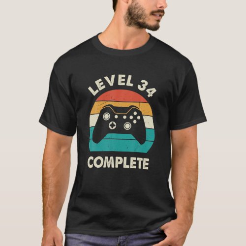 Level 34 Complete Video Gamer _ 34Th Wedding Anive T_Shirt