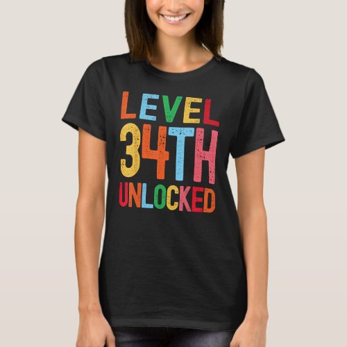Level 34th Unlocked 34th Birthday 34 Years Old Boy T_Shirt