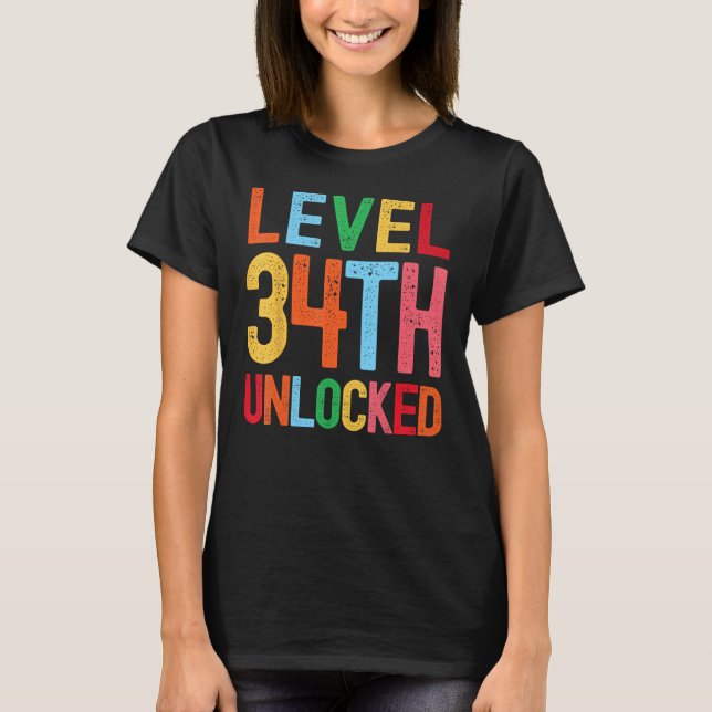 Level 34th Unlocked 34th Birthday 34 Years Old Boy T-Shirt (Front)