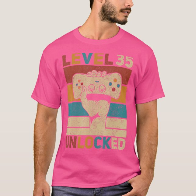 Level 35 Unlocked 35th Birthday 35 Years Old Gamer T-Shirt (Front)