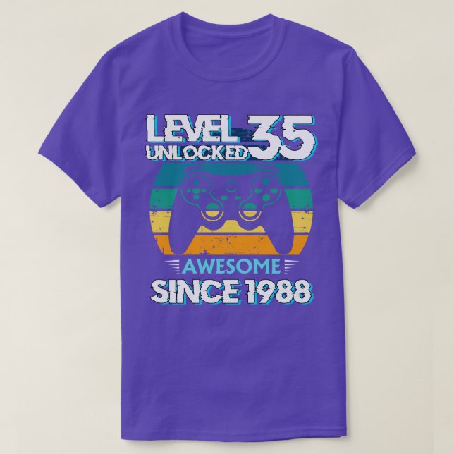 Level 35 Unlocked Awesome 1988 35th Birthday Gamer T-Shirt (Design Front)