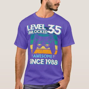 Level 35 Unlocked Awesome 1988 35th Birthday Gamer T-Shirt