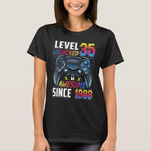 Level 35 Unlocked Awesome Since 1988 35th Birthday T_Shirt