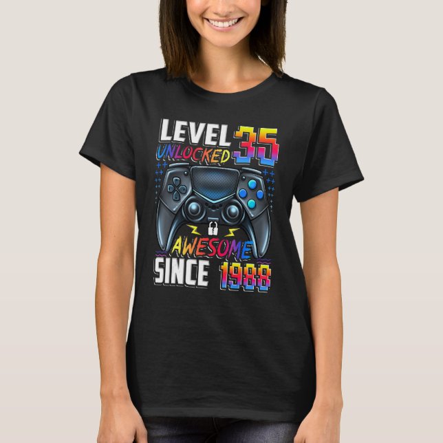 Level 35 Unlocked Awesome Since 1988 35th Birthday T-Shirt (Front)