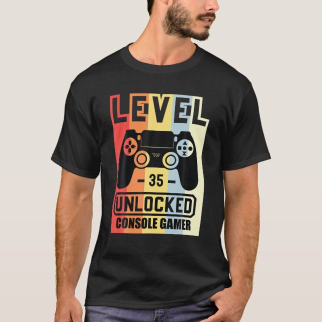 Level 35 Unlocked Console Gamer 35th Birthday T-Shirt (Front)