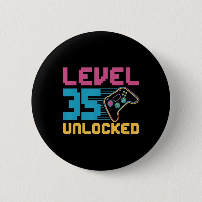 Level 35 unlocked Gaming Birthday  Button (Front)