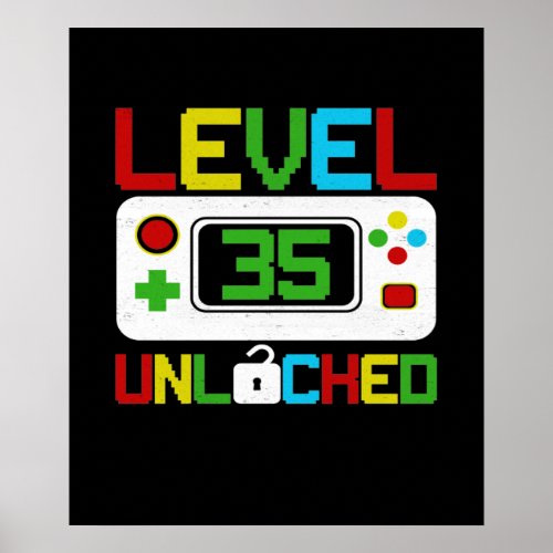 Level 35 Unlocked Video Game 10th Birthday Gift Poster
