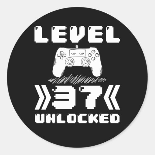 Level 37 Unlocked 37th Birthday 37 Year Old Gamer Classic Round Sticker