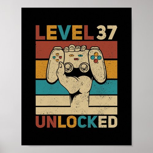 Level 37 Unlocked 37th Birthday 37 Years Old Poster