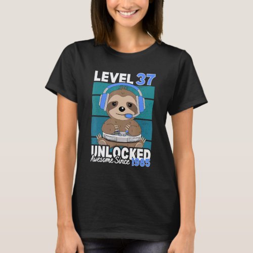 Level 37 Unlocked Sloth Video Gamer 37th Birthday T-Shirt
