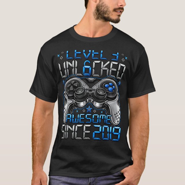 Level 3 Unlocked Awesome Since 2019 3rd Birthday   T-Shirt (Front)