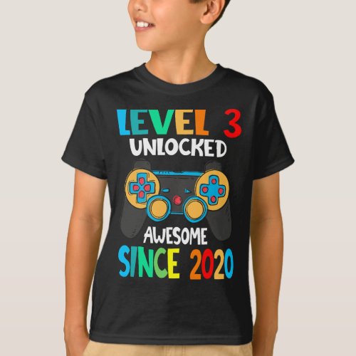 Level 3 Unlocked Awesome Since 2020_3th Birthday G T_Shirt