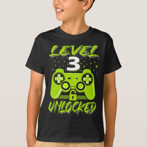 Level 3 Unlocked Video Game 3rd Birthday Gamer Gif T_Shirt