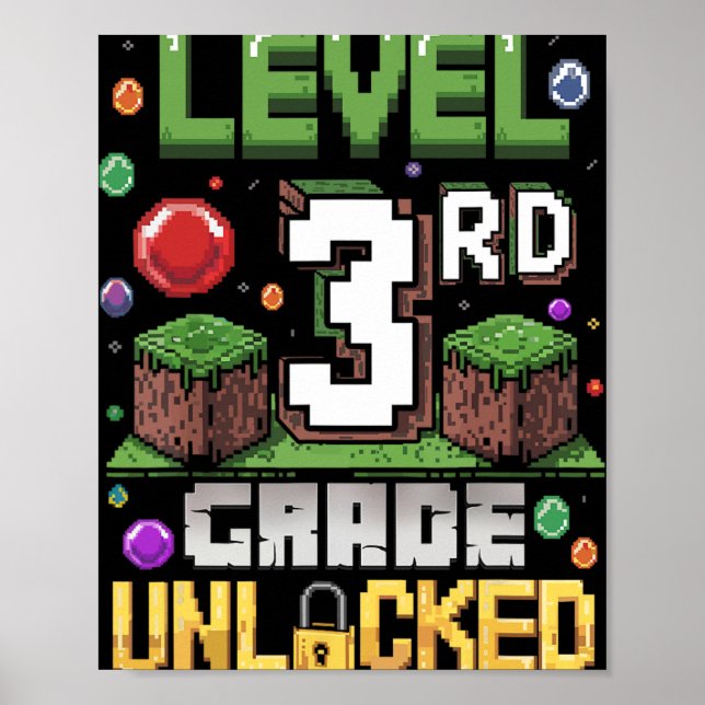 Level 3rd Grade Unlocked Video Game First Day Back Poster (Front)