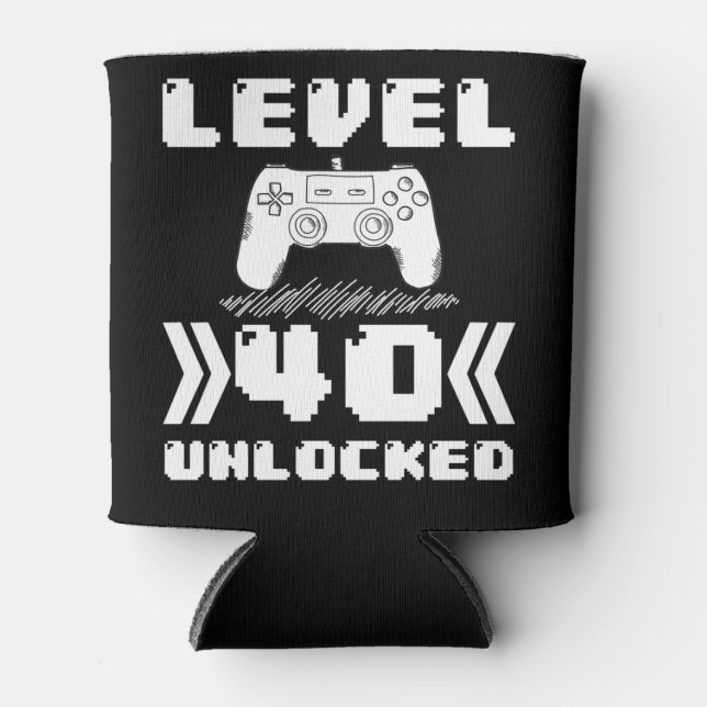 Level 40 Unlocked 40th Birthday 40 Year Old Gamer Can Cooler (Front)