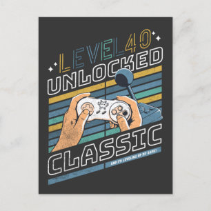 Level 40 Unlocked   40th Birthday Gift Postcard