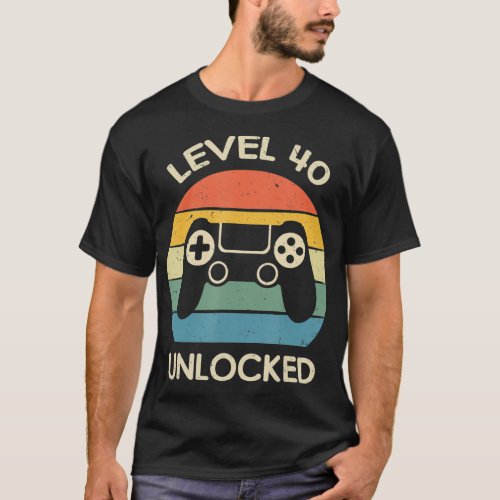 Level 40 Unlocked 40th Gaming Birthday Gift Video  T_Shirt