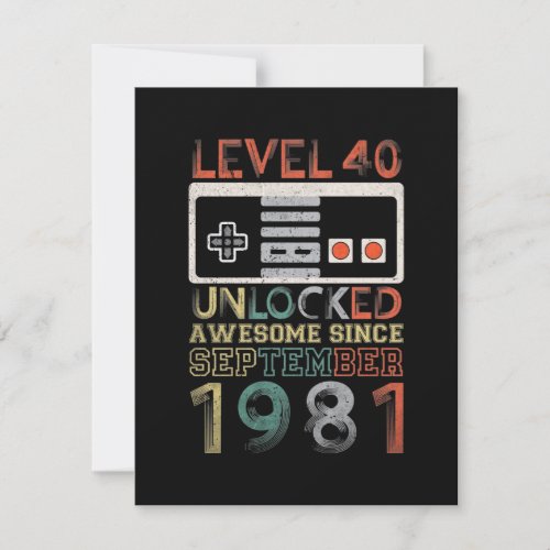 Level 40 Unlocked Awesome September since 1981 RSVP Card