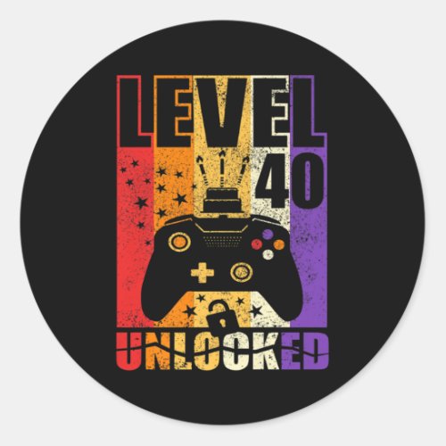Level 40 Unlocked Birthday Level Up 40th Birthday Classic Round Sticker