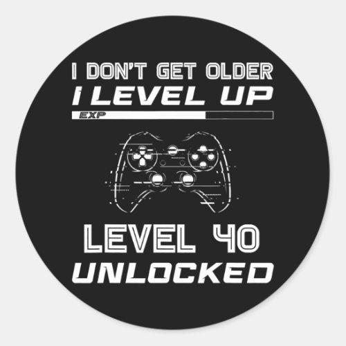 Level 40 Unlocked Gamer 40th Birthday Decorations Classic Round Sticker