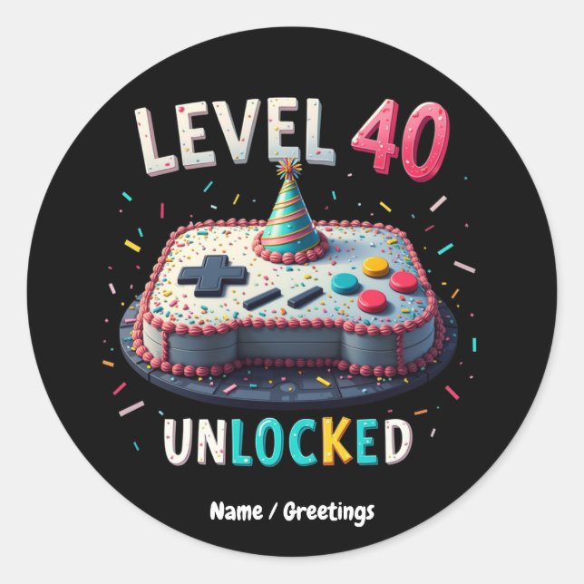 Level 40 Unlocked Gaming Style 40th Birthday Classic Round Sticker (Front)