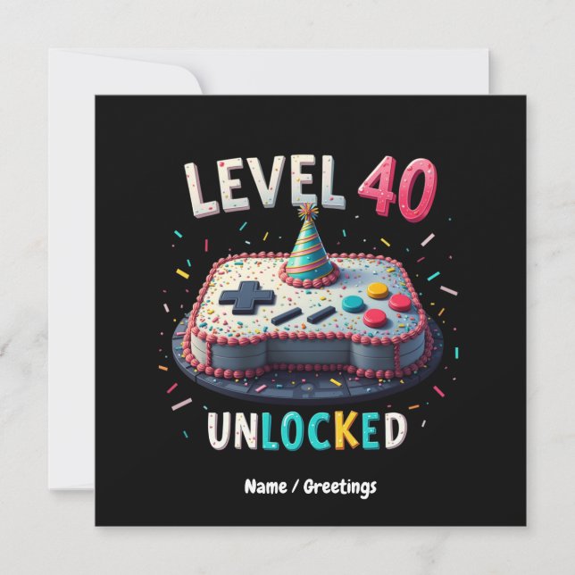 Level 40 Unlocked Gaming Style 40th Birthday Invitation (Front)