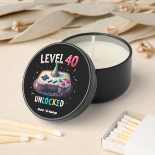 Level 40 Unlocked Gaming Style 40th Birthday Mini Candle Favors