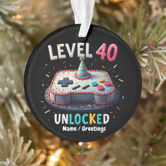 Level 40 Unlocked Gaming Style 40th Birthday Ornament (Tree)