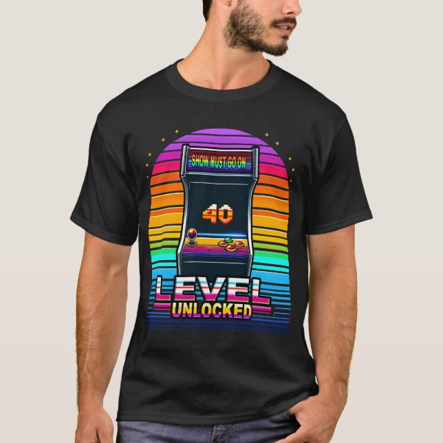 Level 40 Unlocked Retro Arcade Design T-Shirt (Front)