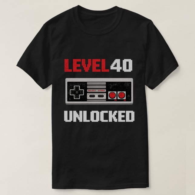 Level 40 Unlocked Retro Gaming 40th Birthday T-Shirt (Design Front)