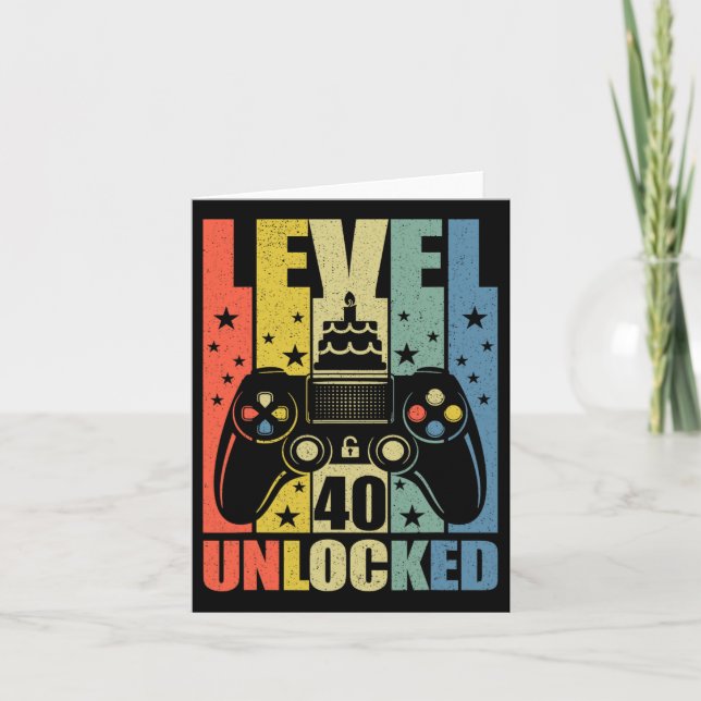 Level 40 Unlocked Video Game 40th Birthday Gamer B Card (Front)