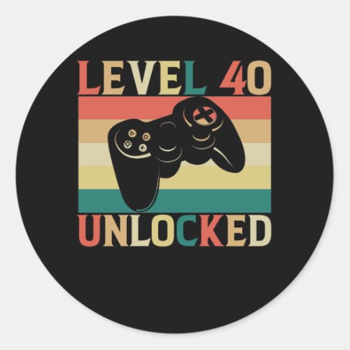 Level 40 Unlocked Video Gamer 40th Birthday Classic Round Sticker